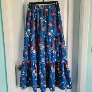 Petallush | Blue Floral Ruffle Tiered Maxi Skirt | XS